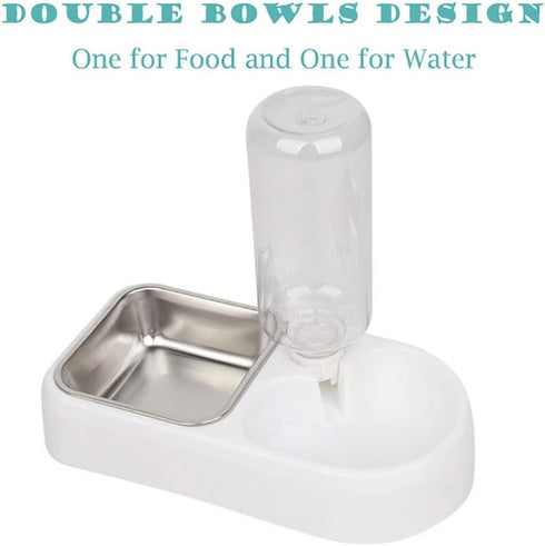 Crate Dog Bowl, Food Water Bowl Set with Automatic Water Dispenser Bottle Detachable Stainless Steel Bowl, Hanging Pet Cage Bowl Food & Water Feeder for Small Dogs Cat, Puppy and Small Animals(White)