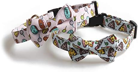 KUDES 2 Pack Print Dog Collars with Bow Tie, Adjustable Collars with Bells and Charm Safety Buckle for Dogs and Cats
