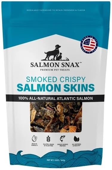 Salmon Snax Dog Treats Smoked Crispy Salmon Skin, 12 oz 100% Atlantic Salmon, All