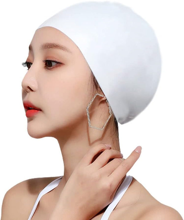 Swim Cap, Pure White Silicone Hat for Men Women with Short Hair