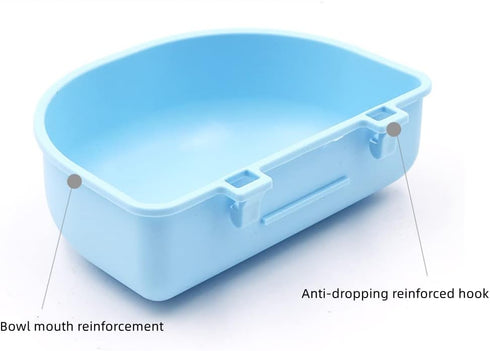 2 Pcs Rabbit Food Water Bowl, Guinea Pig Plastic Feeding Dish, Chinchilla Hanging Portable Bowl (Pink and Blue)