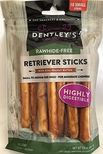 Dently Rawhide-Free Retriever Sticks with Real Peanut Butter, 1-10 Count 5" Sticks, Plus 1-Dog Waste Bag