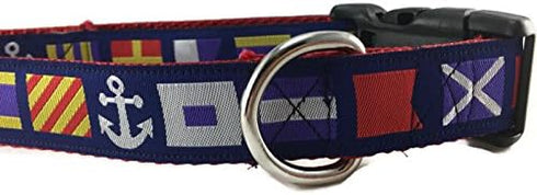 Large Signal Flag Dog Collar - Handmade Nautical Collar with Red Webbing for Large Dogs