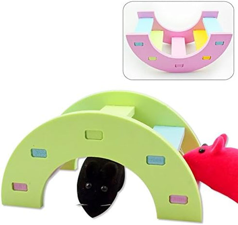 Hamster Toy Rainbow Bridge Seesaw - Small Pet Animals Wood Bridge Climb Playground Gift for Dwarf Syrian Hamsters,