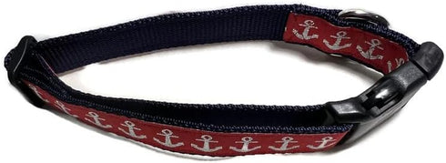 Nautical Dog Collar by Caninedesign, Quick Release Buckle, 1 inch Wide, Adjustable Nylon for Medium and Large Dogs (Red