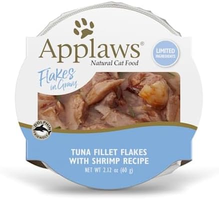 Applaws Natural Tuna Flakes with Shrimp in Gravy Wet Cat Food, 2.12