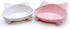 Cat Bowls Set of 2, BPA Free Melamine, Double Wide Dish, Non-Slip, Dishwasher Safe, White/Pink