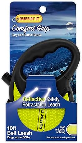 Ruffin' It Hi-VIS Safety Retractable Leash, Small, 10' Reflective Belt for Dogs up to 50Lbs