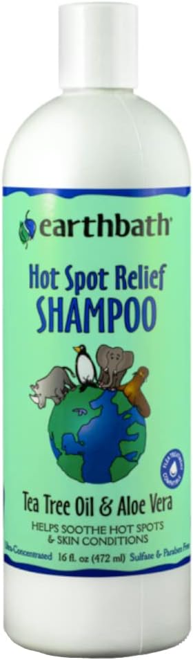 earthbath Hot Spot Relief Pet Shampoo - Tea Tree Oil & Aloe Vera, 16oz for Itching & Skin Conditions