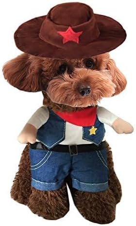 Hotumn Cowboy Dog Costume with Hat (Dog Clothes Halloween Costumes for Cat and Small Dog; S)