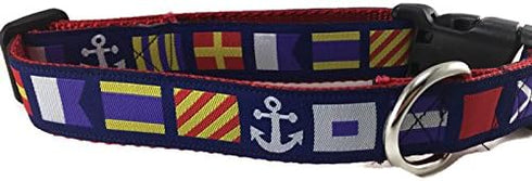 Large Signal Flag Dog Collar - Handmade Nautical Collar with Red Webbing for Large Dogs