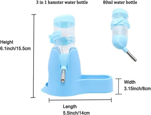 Litewoo Hamster Water Bottle with Food Container Base, Drinking Dispenser for Dwarf Hamster, Blue 80ML
