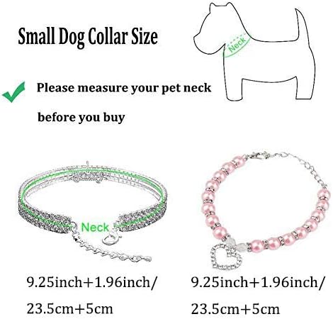 Rhinestones Dog Collar and Pearl Necklace Set, Adjustable Bling Crystal Dog Collar for Small Girls Cats, Puppy