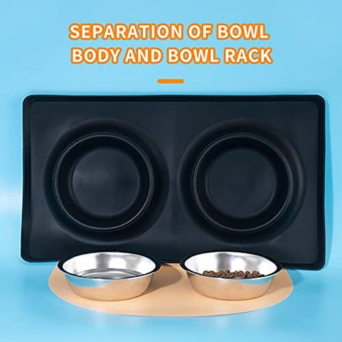Dog Bowls with Mat, Cat Water Food Bowl Set (13.5oz Each) - No Spill Silicone Mat, Dual Pet Feeder for Small Medium Dogs