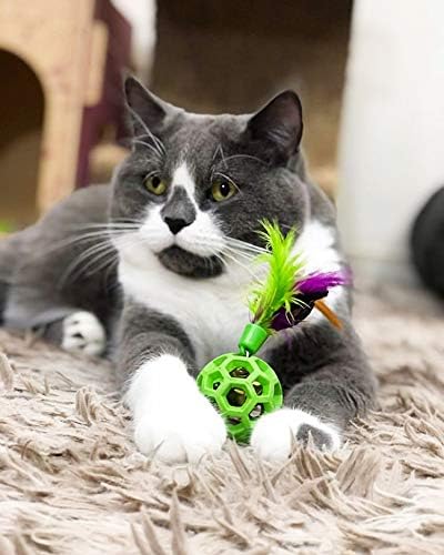 JW Pet Cataction Feather Ball with Bell, Cat Toy, Green, 1 Count