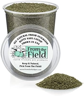 from The Field Fine Ground Stalkless Catnip, Premium USA-Grown, 6 oz Resealable Tub, Non-Toxic