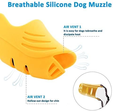 LUCKYPAW Dog Muzzle, Soft Duck Silicone Mouth Cover with Adjustable Strap for Small Medium Dogs, Yellow, S