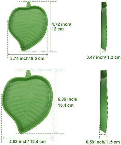 Boao 2 Pieces Leaf Reptile Food Water Bowl Plate for Tortoise, Corn Snake, Bearded Dragon, Lizards, Gecko, 2 Sizes