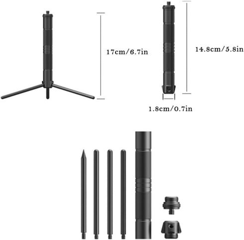 MOPFOL (17cm/6.7in Aluminum Tripod Light Stand Foldable & Adjustable Lantern Pole with Phone Holder for Camping, Hiking