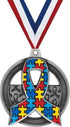 Crown Awards 2" Silver Autism Awareness Medals - Autism Puzzle Awareness Ribbon