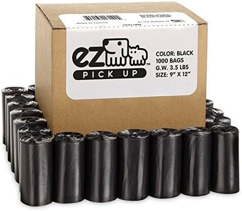 1000 9"x12", EZ Pet Dog Waste Poop Bags, Black, Dog Pickup Waste Disposal Bags