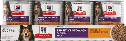 12.8 oz. 12-Pack Hill's Science Diet Adult Sensitive Stomach & Skin Wet Dog Food, Chicken & Vegetable, Cans