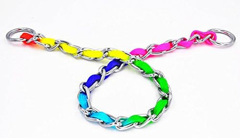 Rainbow Color Stainless Steel P Chock Metal Chain Training Dog Collars for Small Medium Large Dogs