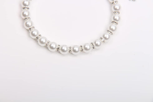 Dog Cat Pearls Necklace Collar with Bling Accessories and Ribbon Bow for Female Dogs Cats (L, White)