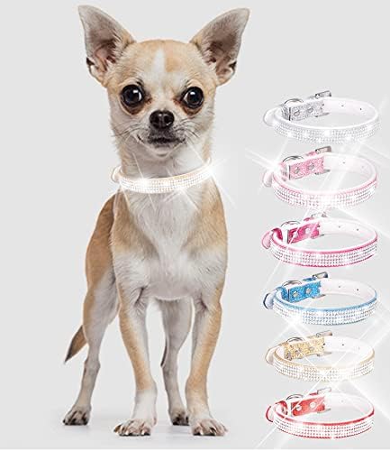 Cute Dazzling Sparkling Leather Dog Cat Rhinestone Collar, Crystal Diamond Pet Dog Puppy Collar (S, Silver)