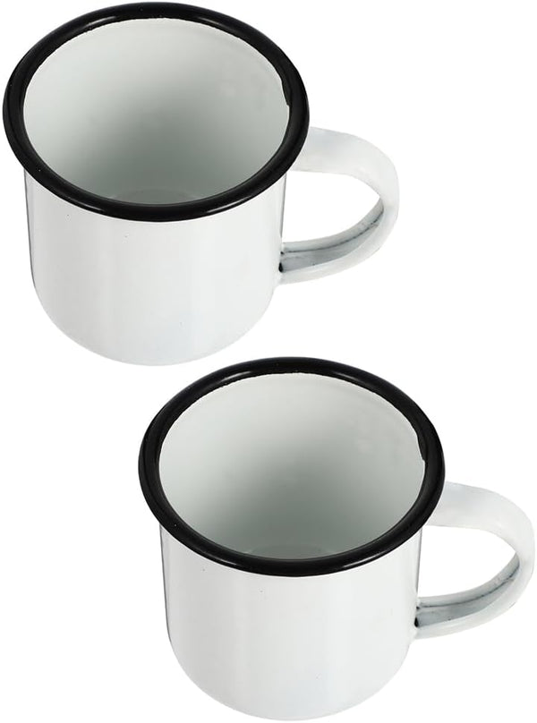 Sosoport 2Pcs Enamel Camp Mug, Retro Enamel Wine Cups with Handle for Camping Coffee, Vintage Metal Mug