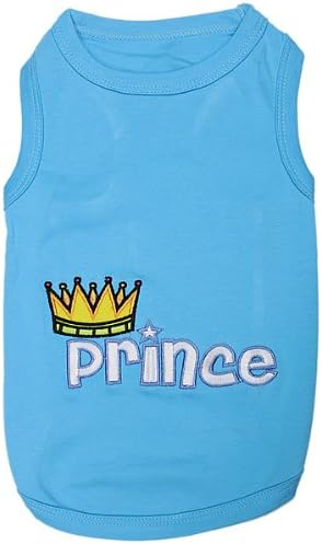 Parisian Pet Dog T-Shirt - Embroidered 'Prince' - Blue XL, 100% Cotton, Sleeveless Vest for Large Dogs