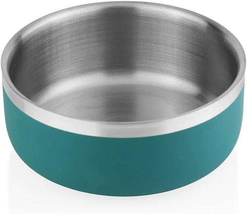 Camping Double Wall Stainless Steel Anti-Skid Water and Food Feeding Bowl for Dogs, Cats (Dark Green, 40 Oz)