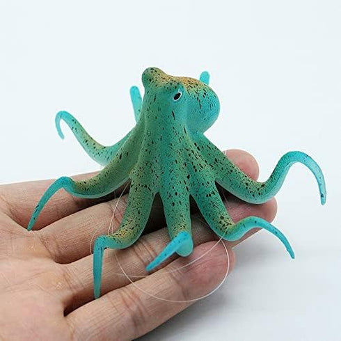 Aquarium Octopus Decoration, Fluorescent Silicone Ornament with Suction Cup for Fish Tank, Blue