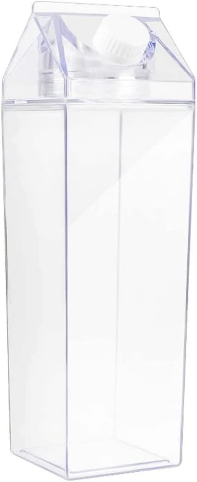 Peosaard Milk Carton Water Bottle, Clear Square Milk Bottle, 1000ml Plastic Clear Water
