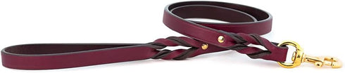 Braided Latigo Leather Leash, Burgundy, 3/4" x 48"