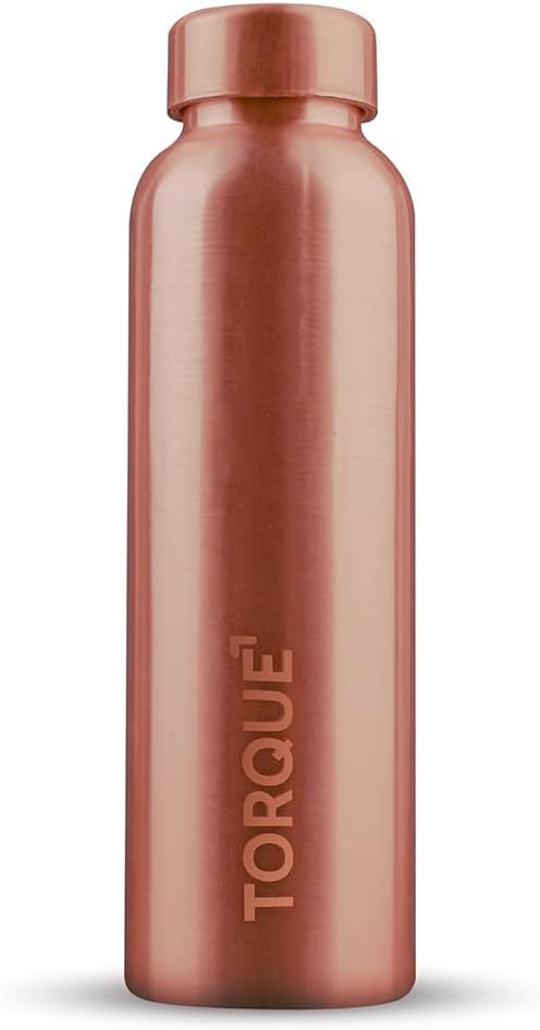 Torque Pure Copper Water Bottle (32 OZ/1 Liter), Heavy Duty Leak-Proof Authentic Ayurvedic Copper Bottle