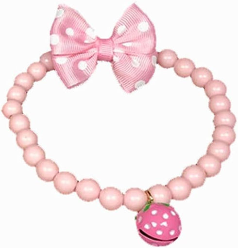 Pearl Strawberry Bell Collar, Cartoon Bow Tie Pet Necklace, Bow Tie Collar Supplies (7.8-9.8in)