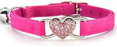 CHUKCHI Heart Bling Cat Collar with Safety Belt and Bell, Adjustable 8-11 Inches