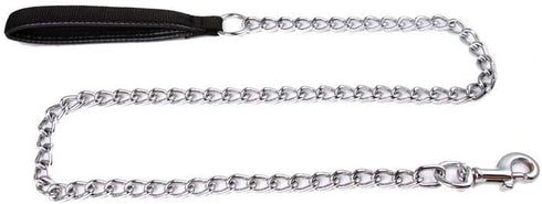 Metal Chain Heavy Duty Dog Leash, Chew Proof with Soft Handle for Over 50 lbs Large Pets - 4 ft. x 4.0 mm Black