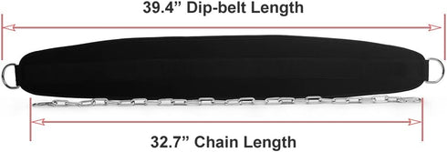 HemeraPhit Pull-up Belt - Weighted Dip Belt with Chain, Double D-ring Weightlifting Back Support Strap