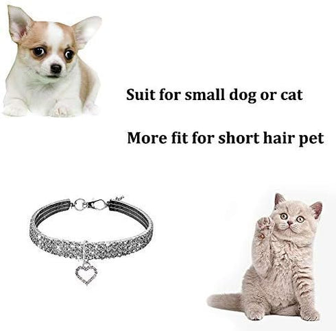 Rhinestones Dog Collar and Pearl Necklace Set, Adjustable Bling Crystal Dog Collar for Small Girls Cats, Puppy