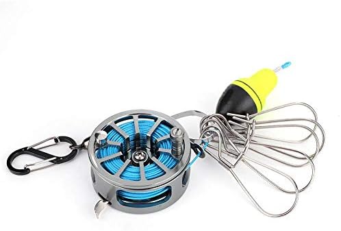 Fish Lock Buckle, 5 Snaps Fishing Stringer Clips with Reel PE Line, Silver-60# Fishing Tackle Accessory
