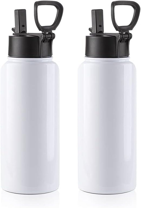 PYD Life 2 Pack Sublimation Blank Tumbler 32 OZ White Vacuum Flask with Straw and Handle