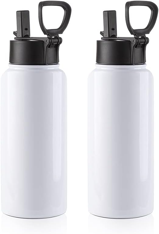 PYD Life 2 Pack Sublimation Blank Tumbler 32 OZ White Vacuum Flask with Straw and Handle