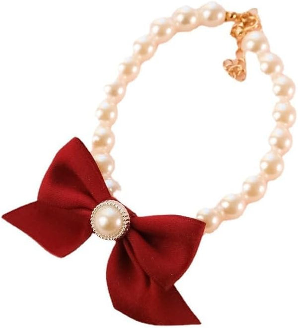 Red Fashions Dog Collar - Pet Pearl Necklace Diamond Crystal Cats Collar, Kitten Puppy Jewelry Collar for Pets