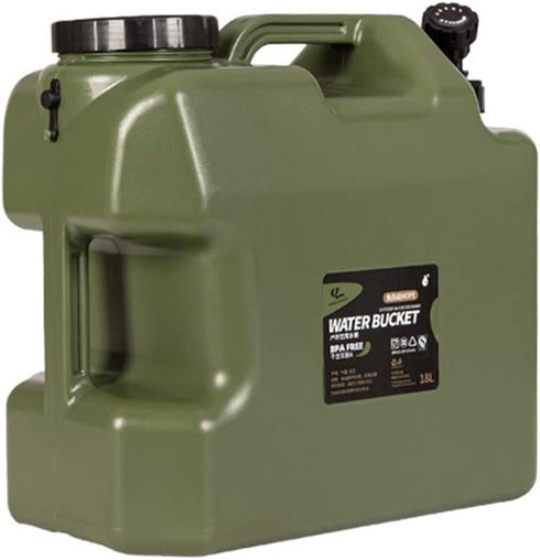 Water Container with Spigot, Portable Green Bucket for Camping, Hiking, Picnic, BBQ, 4.8Gal PE Storage Carrier (Green)