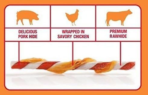 Good'n'Fun Triple Flavor Twists, Dog Chew Sticks, 70 Count of Premium Chicken and Beef Hide Treats