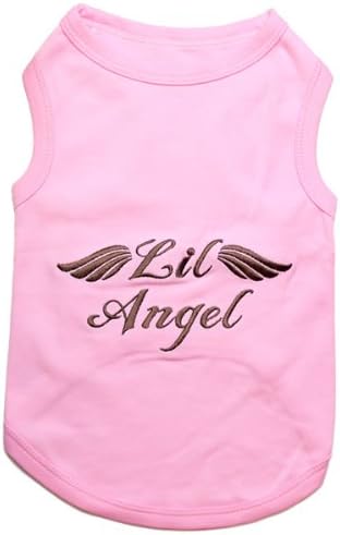 Dog Tshirt - Embroidered “Lil Angel“ - Parisian Pet, 100% Cotton, Pink, Sleeveless Shirt for Large Dogs - XL