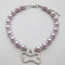 Crystal Dog Pearls Necklace with Bling Rhinestone Bone Charm for Small Dogs, Adjustable, Purple, 12-14 Inch