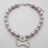 Crystal Dog Pearls Necklace with Bling Rhinestone Bone Charm for Small Dogs, Adjustable, Purple, 12-14 Inch
